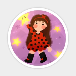 Reach for the stars - Cute Girl Illustration Magnet